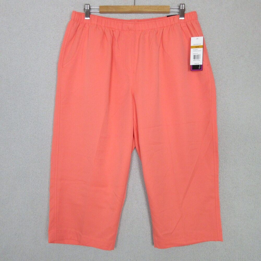 Kim Rogers Capri Pull-On Pants Womens‎ 16W Coral Comfort Waist Full Elastic NEW